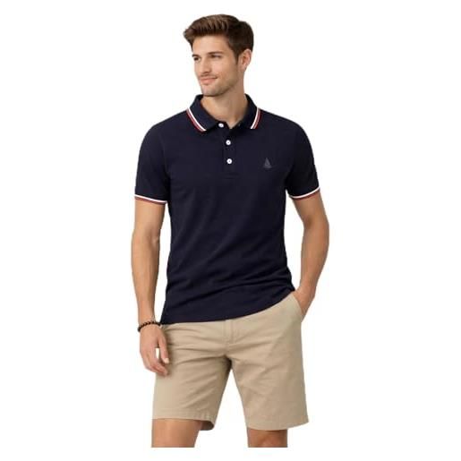 NavyBlue Yacht polo uomo manica corta in 100% cotone piquet - regular fit - polo con doppio profilo - taglie oversize - (it, testo, 5xl, regular, regular, nero)