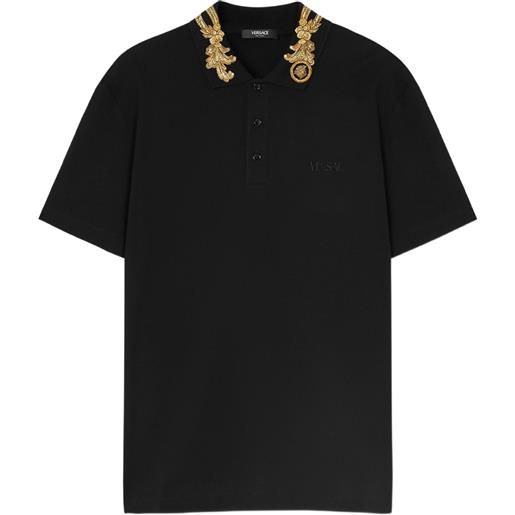 Versace polo con ricamo barocco leaf - nero