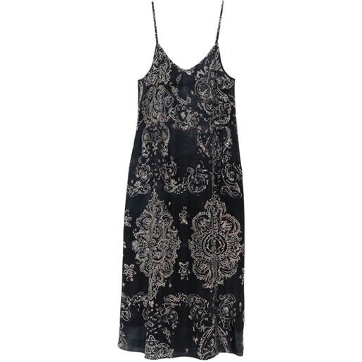 R13 abito midi con stampa - nero