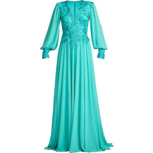 Tadashi Shoji abito lungo a fiori con scollo a v - blu
