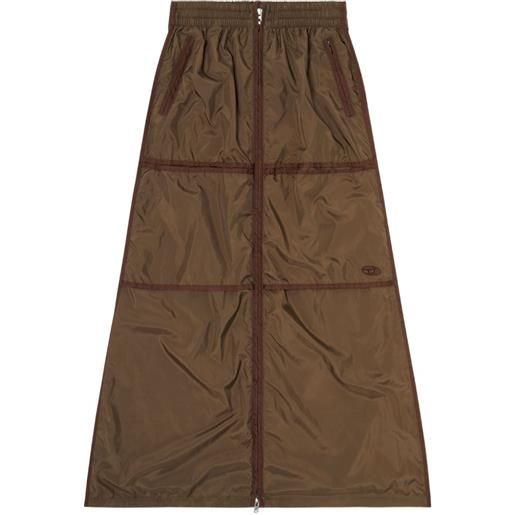 Diesel gonna lunga stile windbreaker con zip frontale - marrone