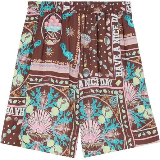 GANNI shorts in twill con stampa - marrone