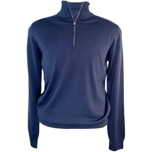 Piacenza 1733 maglione in lana merino con zip - blu