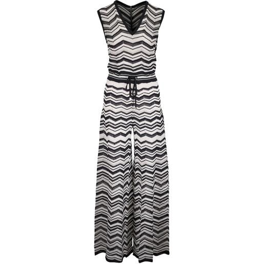 D.Exterior chevron-knit drawstring jumpsuit - bianco