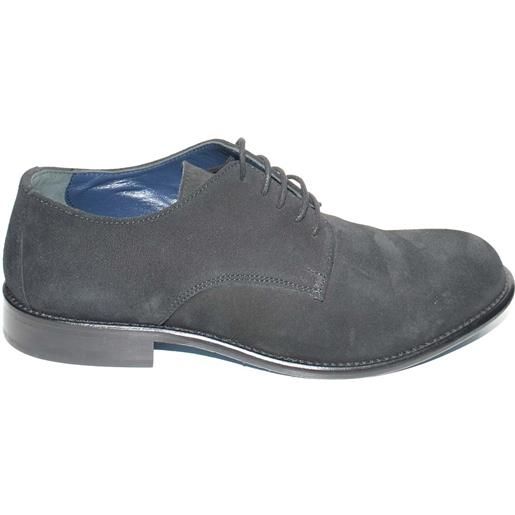 Malu Shoes scarpe uomo stringate stile vintage con punta alta in vero camoscio nero spazzolato e fondo in vero cuoio made in italy