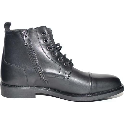 Malu Shoes anfibio vintage in vera pelle nero spazzolato fondo gomma lacci in tinta chiusura con zip moda tendenza handmade