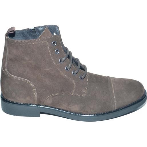 Malu Shoes anfibio vintage in vera pelle camoscio marrone spazzolato fondo gomma lacci in tinta chiusura con zip moda tendenza
