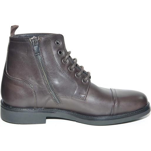 Malu Shoes anfibio vintage in vera pelle testa di moro spazzolato fondo gomma lacci in tinta chiusura con zip moda tendenza