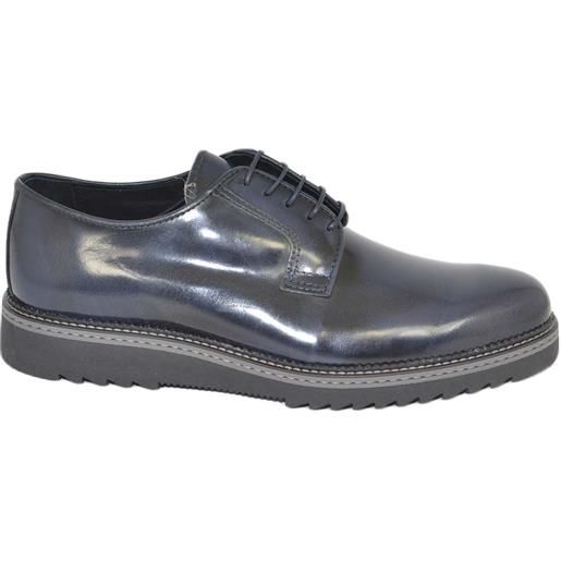 LUISANTIAGO scarpe uomo stringate liscio abrasivato blu made in italy fondo antiscivolo comfort man business classico sportivo