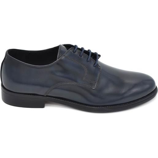 Malu Shoes scarpe uomo ballo cerimonia liscio classico fondo cuoio pellame abrasivato blu vera pelle made in italy comfort