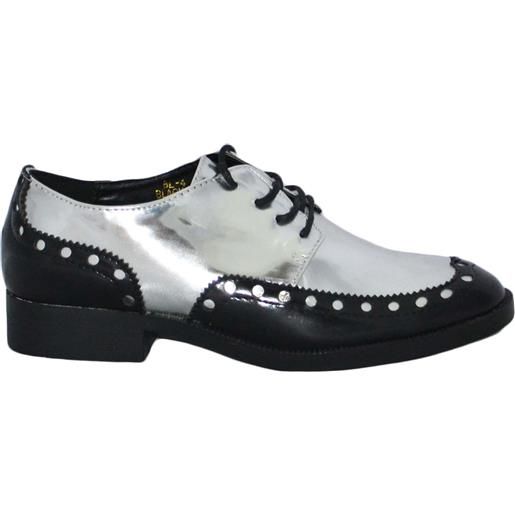 Malu Shoes francesina donna nero e argento stile classico
