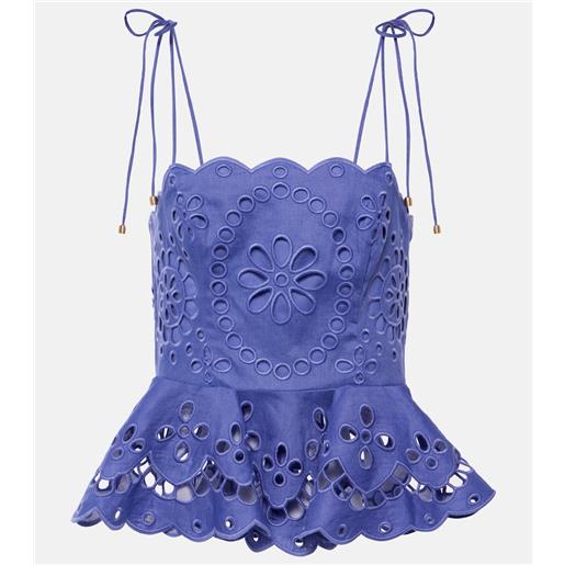 Zimmermann top pop in lino con ricamo