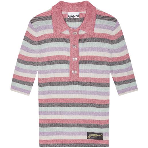 GANNI polo in maglia a righe - rosa
