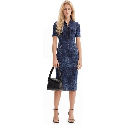 Desigual, abito midi in denim, cotone, blu, l