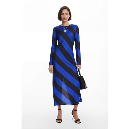 Desigual, vestito midi a righe, poliestere, blu, l
