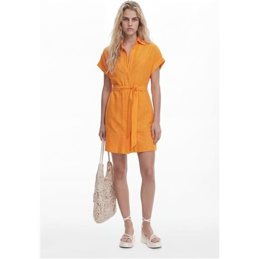 Desigual, abito camicia con orlo traforato, arancione, l