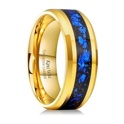 King Will glory - anello di fidanzamento in carburo di tungsteno, placcato in oro 24 kt lucido, con stile abovedato, 8 mm, carburo di tungsteno