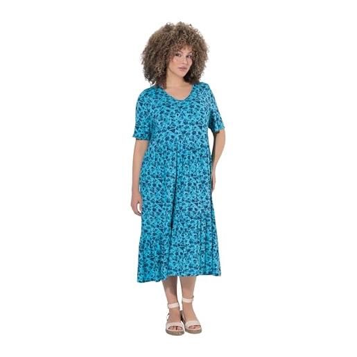Ulla Popken abito di jersey dal taglio svasato con scollo a v, mezze maniche e volant turchese scuro 46+ 836102730-46+