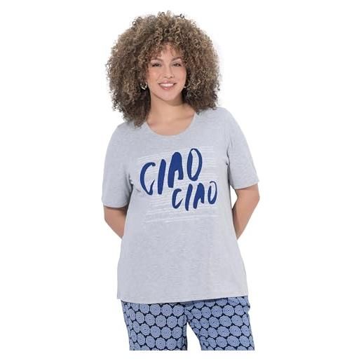 Ulla Popken ciao ciao ciao classic girocollo maglia mezza manica ciao ciao classic girocollo mezza manica, grigio chiaro mélange, 68 it/70 it