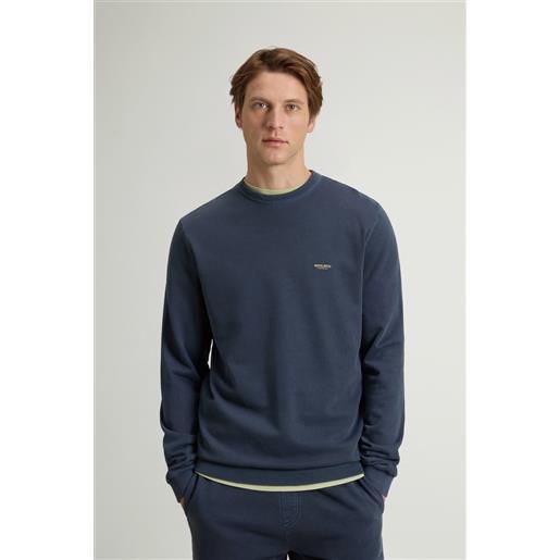 Woolrich uomo felpa girocollo in puro cotone tinta in capo con logo blu taglia s