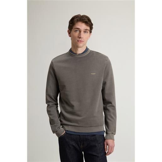 Woolrich uomo felpa girocollo in puro cotone tinta in capo con logo verde taglia s
