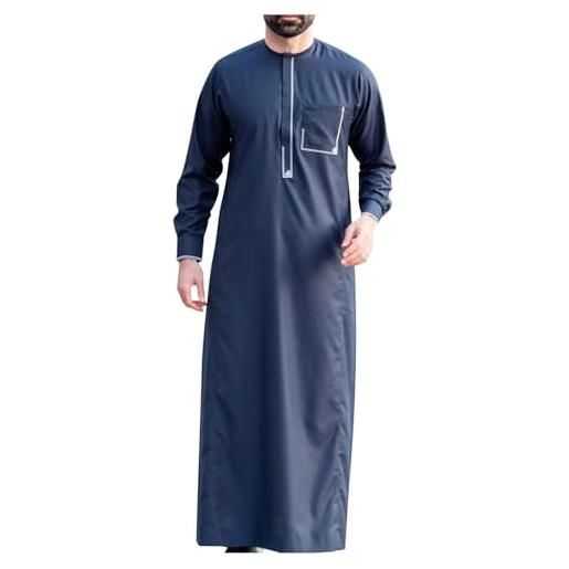 Abito Uomo Arabo Musulmano A Righe Retrò - Caftano Thobe Lungo Con Tasche, Per Matrimoni E Occasioni Speciali - 6