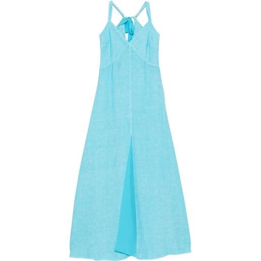 120% Lino gathered-waist v-neck maxi dress - blu