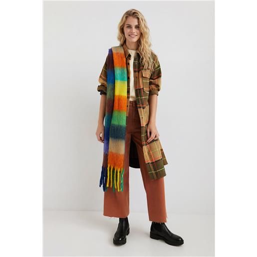 Desigual, cappotto lungo tartan, marrone, l
