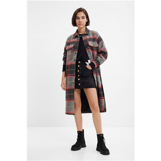 Desigual, cappotto overshirt scozzese, nero, l