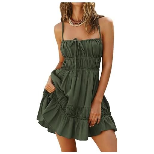 Kate Kasin abito estivo da donna, con spalline sottili, linea ad a, in cotone, casual, per feste in spiaggia, verde, xl