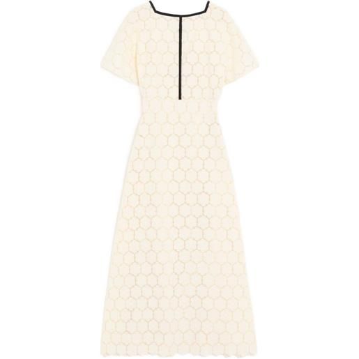 Valentino Garavani abito midi fleurs à jours in cotone - toni neutri