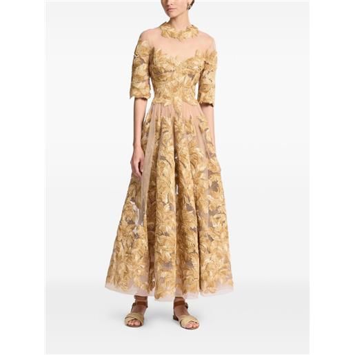 Elie Saab abito midi in tulle con ricamo - giallo