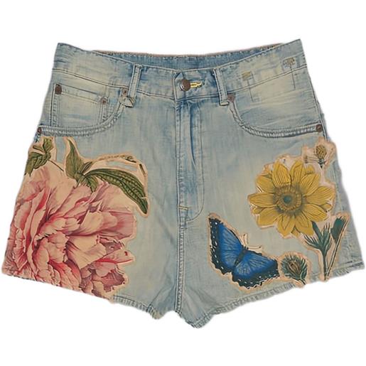R13 shorts venti con applicazione a fiori - blu