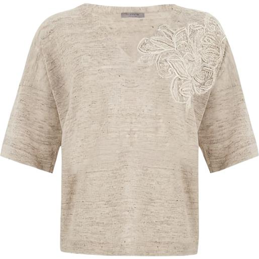 D.Exterior t-shirt con applicazione a fiori - toni neutri