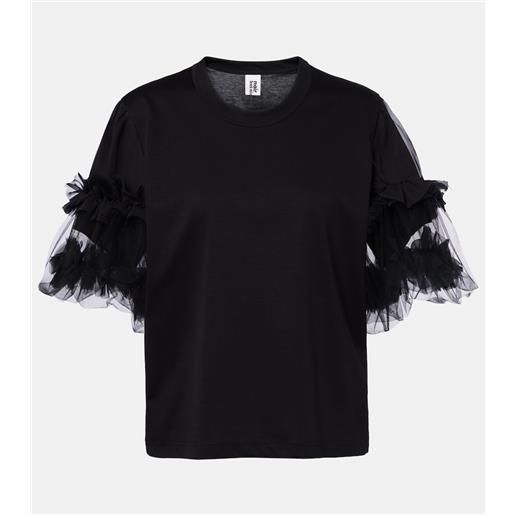 Noir Kei Ninomiya t-shirt in cotone con tulle e volant