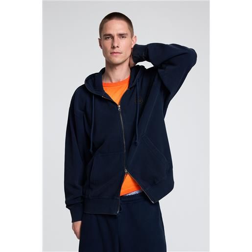 Desigual, felpa con cappuccio a maglia, cotone, blu, l