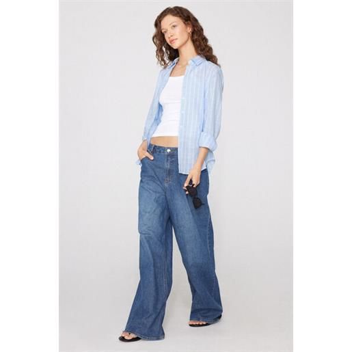 Tezenis camicia in 100% cotone effetto lino donna azzurro