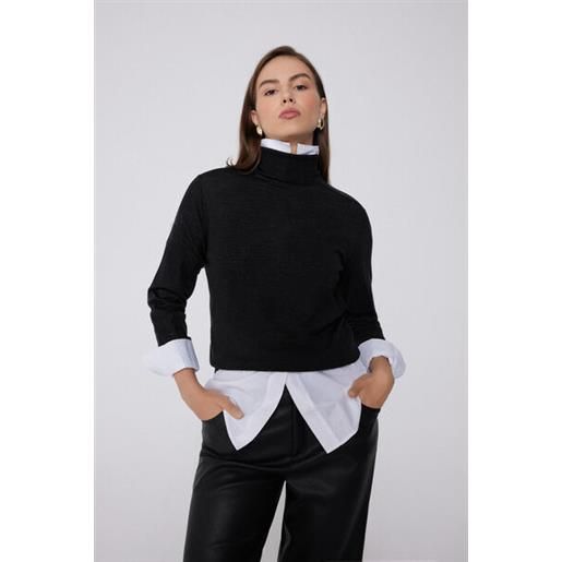 Tezenis maglia pesante collo alto 100% lana merino donna nero