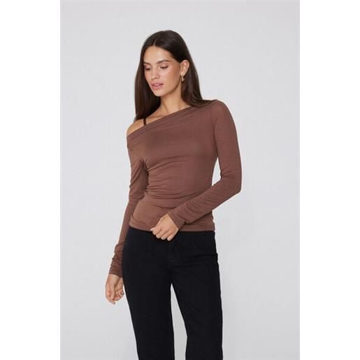 Tezenis maglia maniche lunghe scollo barchetta viscosa donna marrone