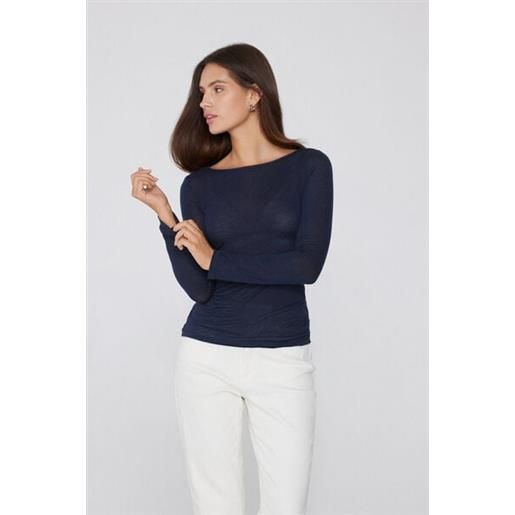 Tezenis maglia leggerissima scollo barchetta con lana merino donna blu
