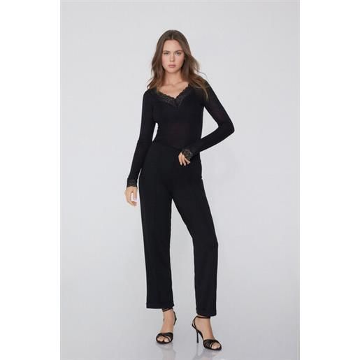Tezenis maglia leggerissima scollo v pizzo/lana merino donna nero