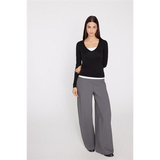 Tezenis maglia manica lunga scollo a v in cotone organico elasticizzato donna nero