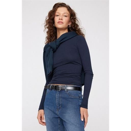 Tezenis maglia maniche lunghe costine girocollo donna blu