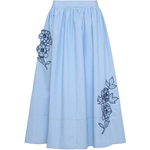 Cinq A Sept gonna a righe matilda con ricamo a fiori - blu