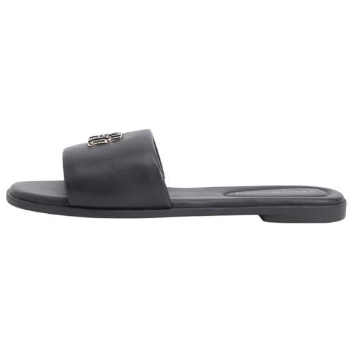 Tommy Hilfiger th logo hardware leather mule fw0fw09292, sandali piatti donna, black (black), 36 eu