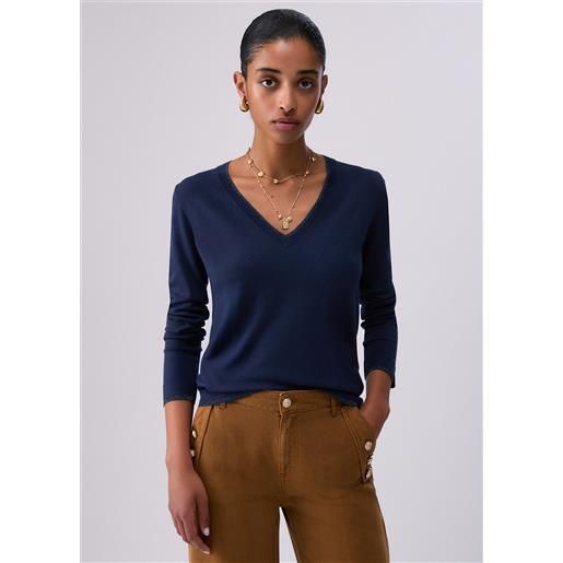 Liu jo maglia con scollo a v, blu navy