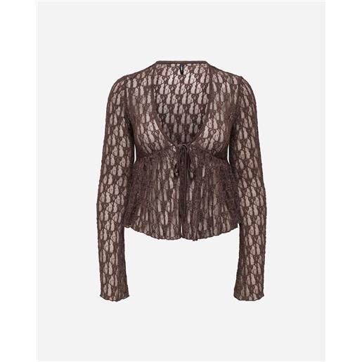 Only laya effetto pizzo w - t-shirt - donna - marrone