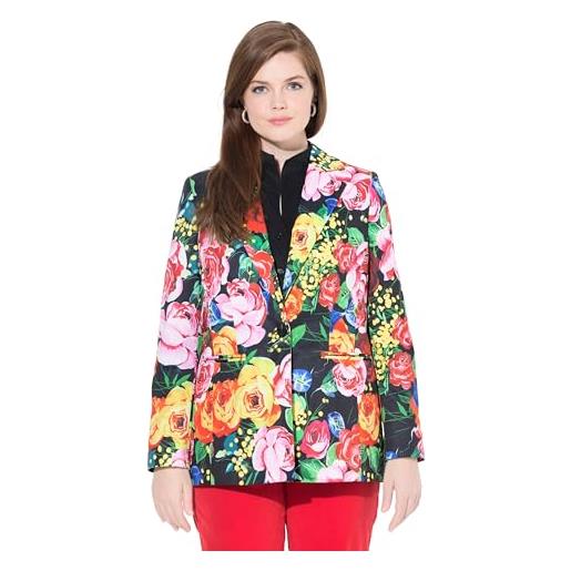 Ulla Popken blazer con design floreale, revers e fodera colorata nero 56 826340100-56