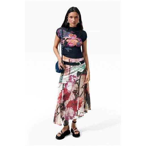 Desigual, gonna lunga stampata, nero, l