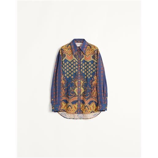 VALENTINO camicia in lino paisley medaglioni voyage imaginaire
